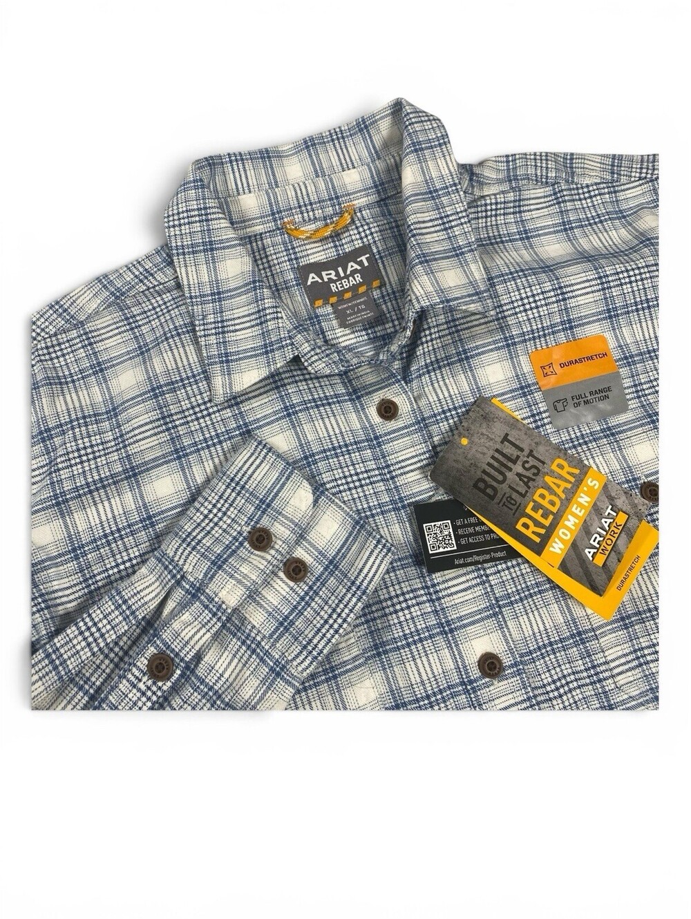 Ariat Women's Rebar Blue Plaid Long Sleeve Button-Up Work Shirt XL New with Tags - Picture 1 of 9